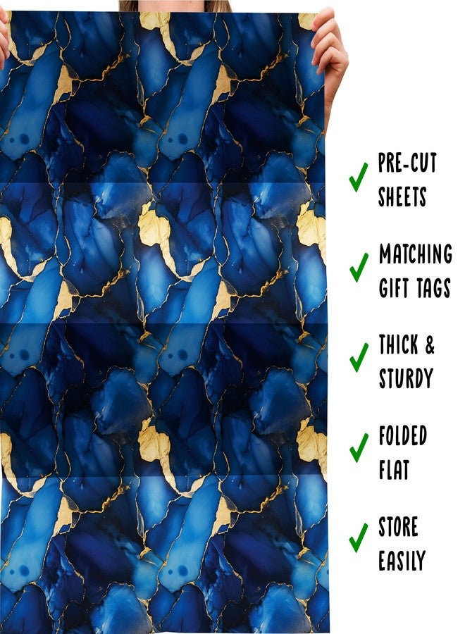 CENTRAL 23 Blue And Gold Wrapping Paper - 6 Sheets Of Elegant Gift Wrap - Marble Wrapping Paper - For Birthday Wedding Christmas Holiday - Comes With Stickers - Image 5